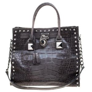 Michael Kors Grey Croc Embossed Studded Hamilton